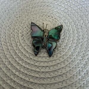 Vintage Abalone Shell Silver Alpaca Mexico Butterfly Brooch